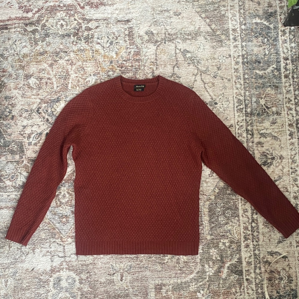 Massimo Dutti Wool Cashmere crew neck sweater size M burnt red textured knit